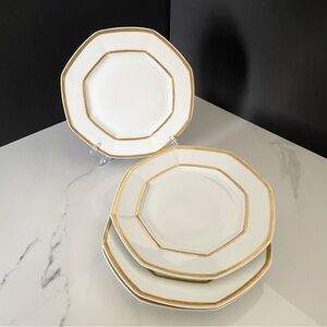 SET of 4 Gold & White Octagon Luncheon Plates - Guerin Limoges